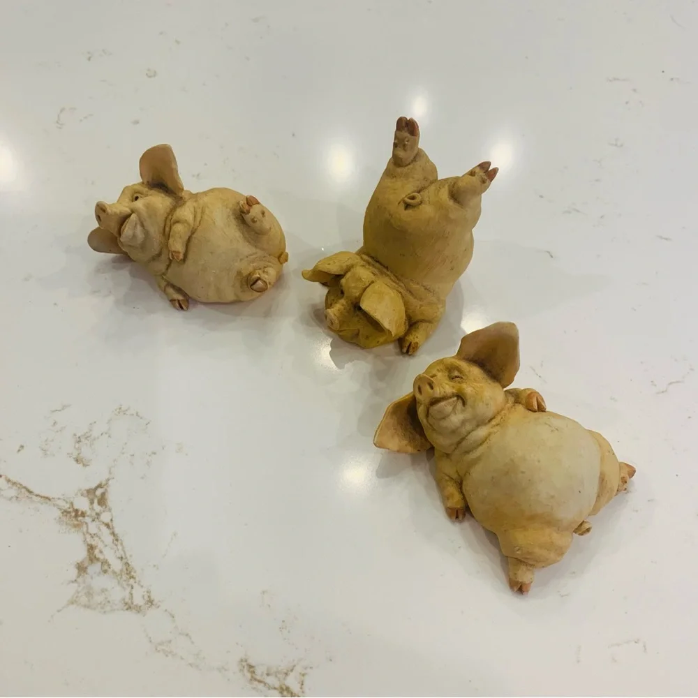 Vintage Set Of Three Little Pigs Ceramic 2001 By Home Interiors No Flaws 3x2 in - Picture 8 of 12